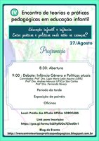 IV Encontro de Teorias e Práticas Pedagógicas e II Seminário de Especialização em Educação Infantil, 27 de agosto de 2016, 8 às 18h. 